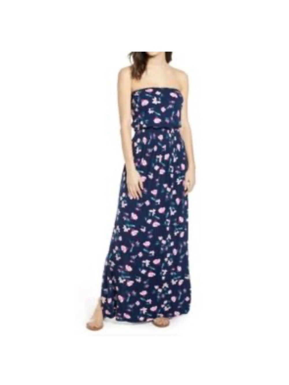 BP. Nordstrom Navy & Pink Floral Strapless Maxi Dress Size Small
